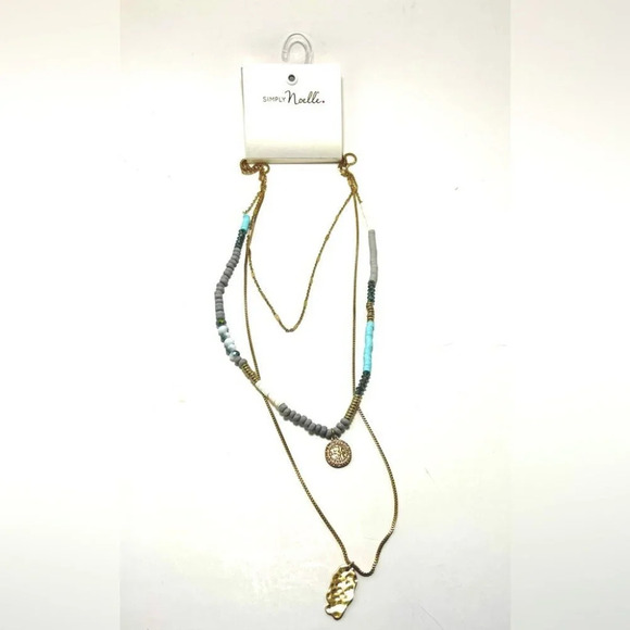 Charlie Paige Triple Strand Necklace in Turquoise and gold tones. - Picture 2 of 2